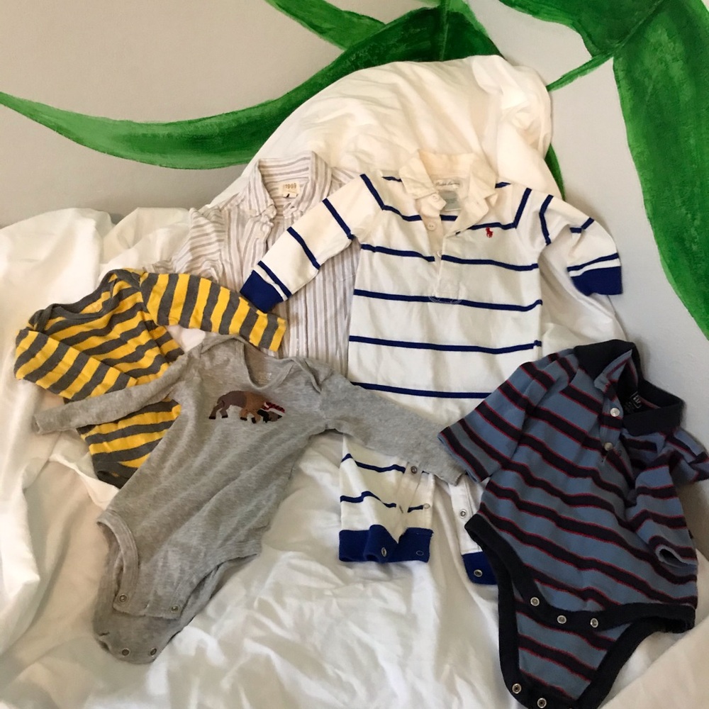 Lot of  5 boys pieces. Onesies and a button down